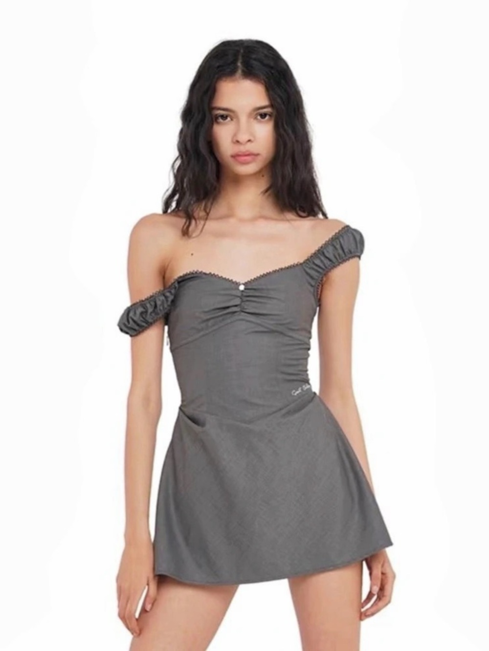Sweet Chilling Grey Corset Seam Mini Dress with Ruched Straps